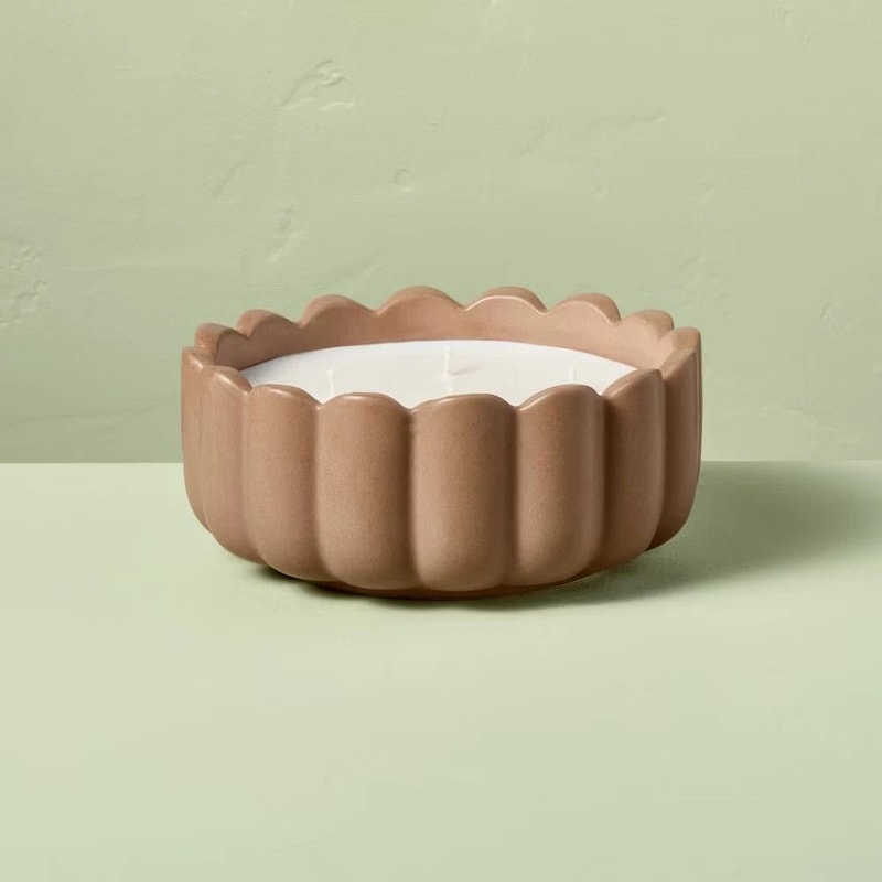 Wick Ceramic Salted Honey Jar Candle Tan 42oz Scalloped Rim Hearth Hand With Magnolia Long Burn Ti 0