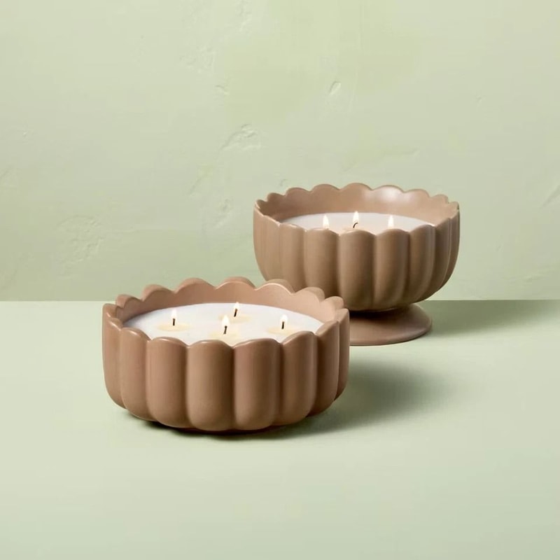 Wick Ceramic Salted Honey Jar Candle Tan 42oz Scalloped Rim Hearth Hand With Magnolia Long Burn Ti 1