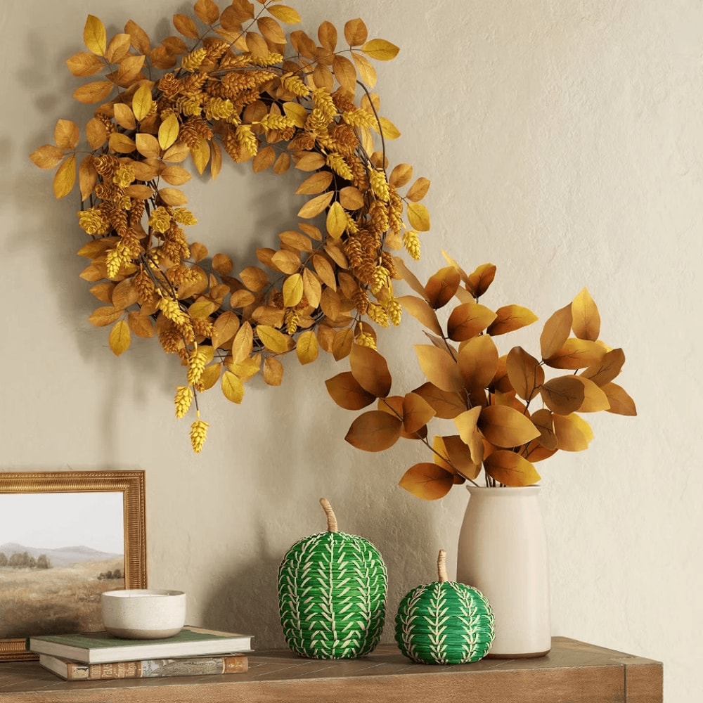 Hops Mix Fall Wreath - Threshold, Faux Hops and Leaves, Unlit Autumn Wreath for Indoor Use, Decorative Fall Door