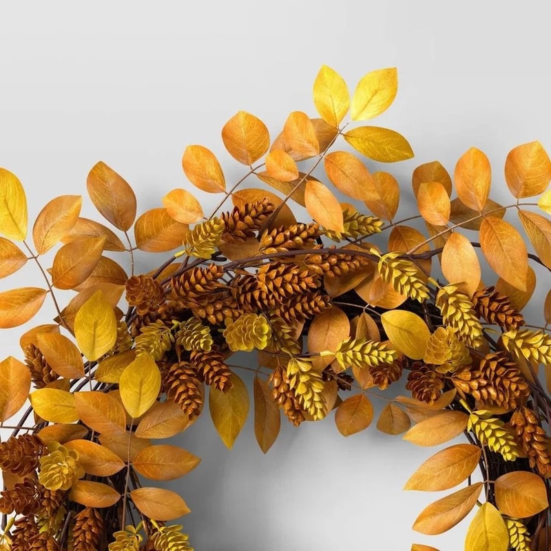 Hops Mix Fall Wreath - Threshold, Faux Hops and Leaves, Unlit Autumn Wreath for Indoor Use, Decorative Fall Door