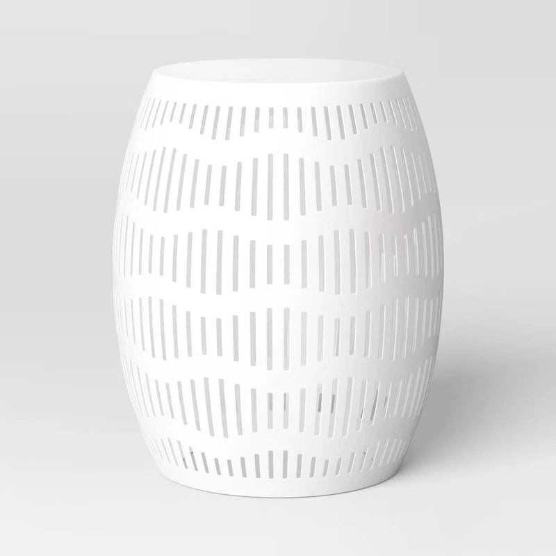 White Metal Cutout Round Patio Accent Table RustResistant Barrel Shape No Assembly Room Essentials 0