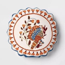 round turkey pillow, threshold cotton-linen pillow, thanksgiving decorative pillow with floral embroidery