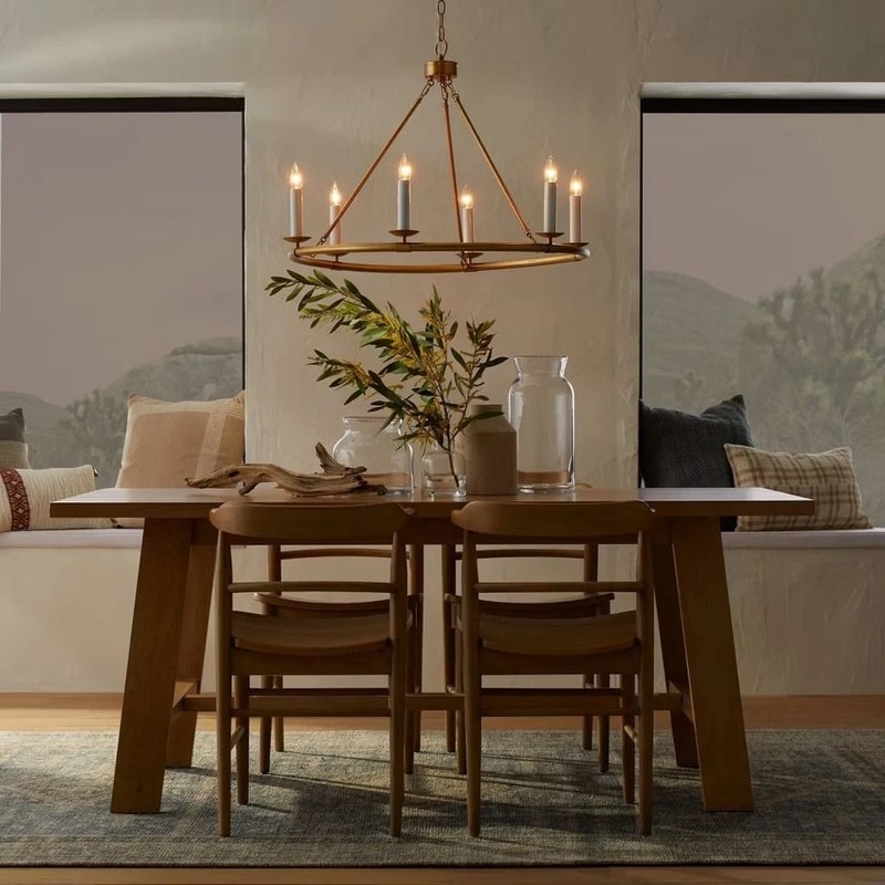 Studio Ring Chandelier Brass No Shade Hardwired Installation Elegant Metal Fixture For Dining Room 1