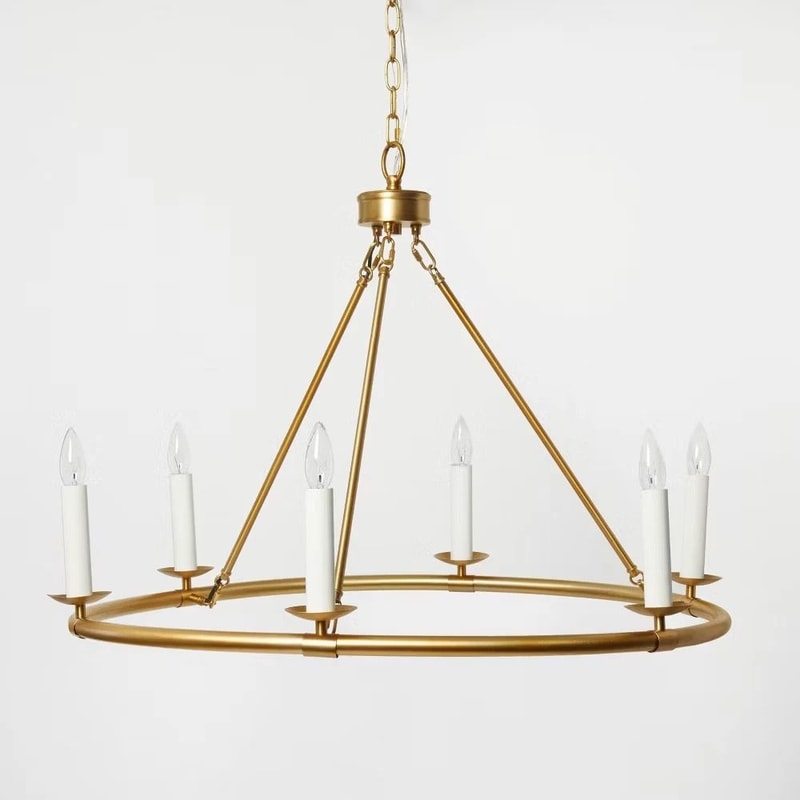 Studio Ring Chandelier Brass No Shade Hardwired Installation Elegant Metal Fixture For Dining Room 5