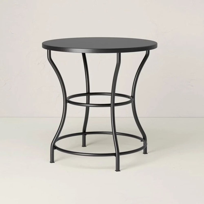 Designed Round Bistro Patio Dining Table With Jungalow Modern Black Metal Frame Perfect For Outdoor 0