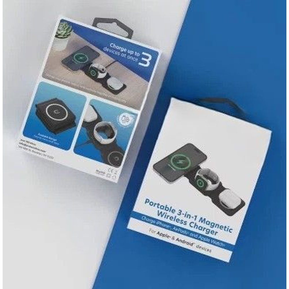 Wireless Portable Magnetic Wireless Charger Black MagSafe Compatible Fast Charging Station 3