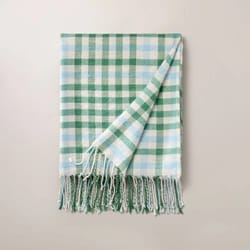 plaid woven fringe throw blanket, hearth & hand with magnolia, cozy decorative blanket