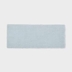 heavyweight threshold tufted bath rug runner, light blue, high pile, soft & durable for bathroom