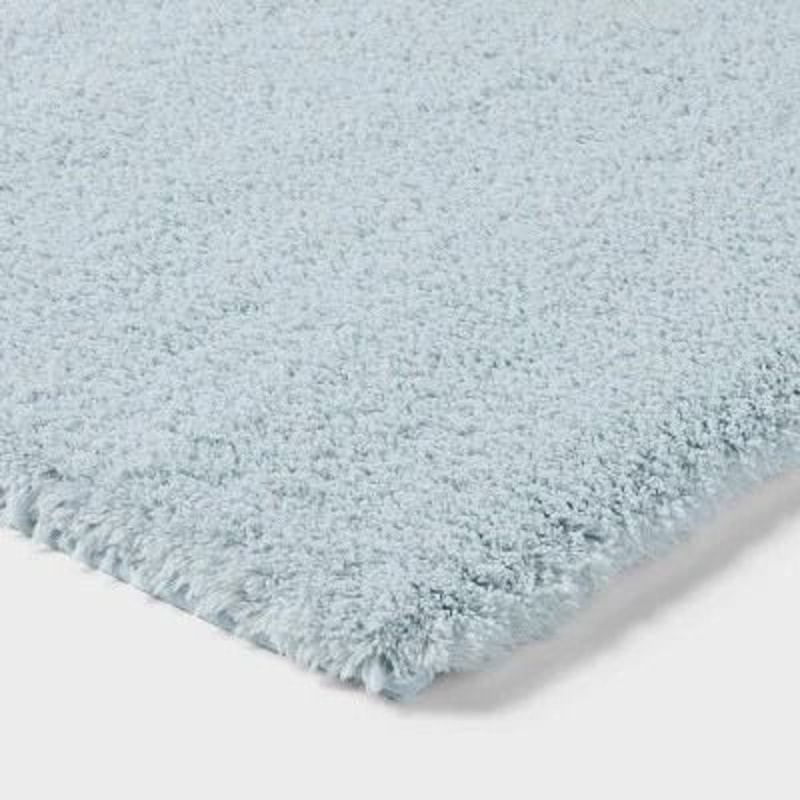 Heavyweight Threshold Tufted Bath Rug Runner Light Blue High Pile Soft Durable For Bathroom 1