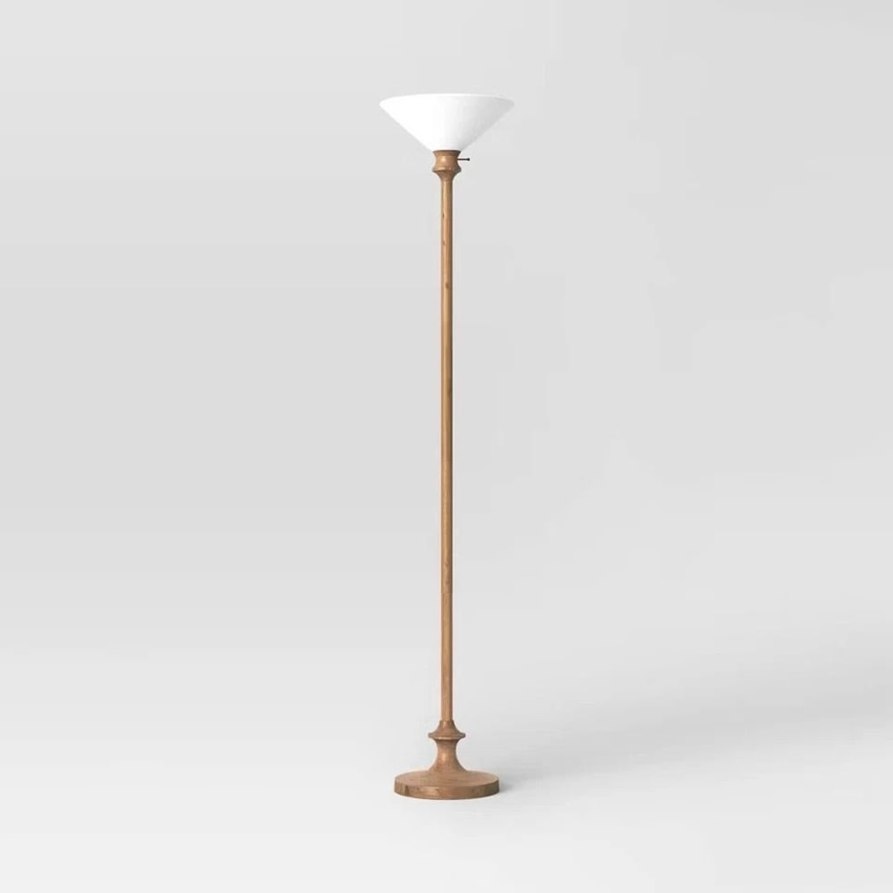 Natural Brown Torchiere Floor Lamp Threshold Cone Shade Way Lighting Metal Base Stylish Room Lighti 1