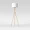 Natural Tripod Floor Lamp Elegant Drum Shade Threshold Design Metal Base With Wood Finish LED Compa
