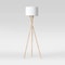 Natural Tripod Floor Lamp Elegant Drum Shade Threshold Design Metal Base With Wood Finish LED Compa