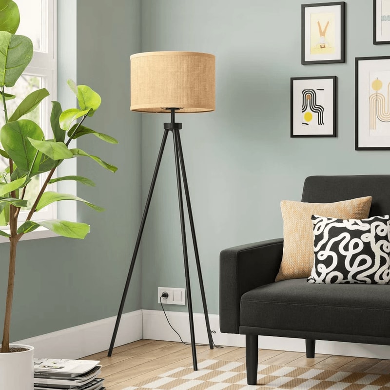 Room Essentials Tripod Floor Lamp With Oval Paper Shade Black Metal Body Adjustable Height 2