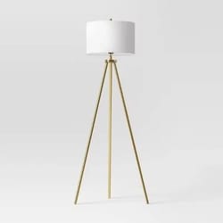 ellis tripod floor lamp, standing light with brass drum shade, perfect living room lighting