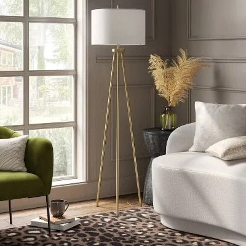 Ellis Tripod Floor Lamp Standing Light With Brass Drum Shade Perfect Living Room Lighting 1