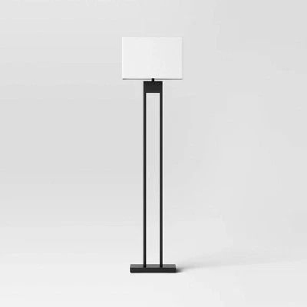 Weston Window Pane Floor Lamp Black Modern Standing Light Stylish Metal Construction Linen Shade Pe 1