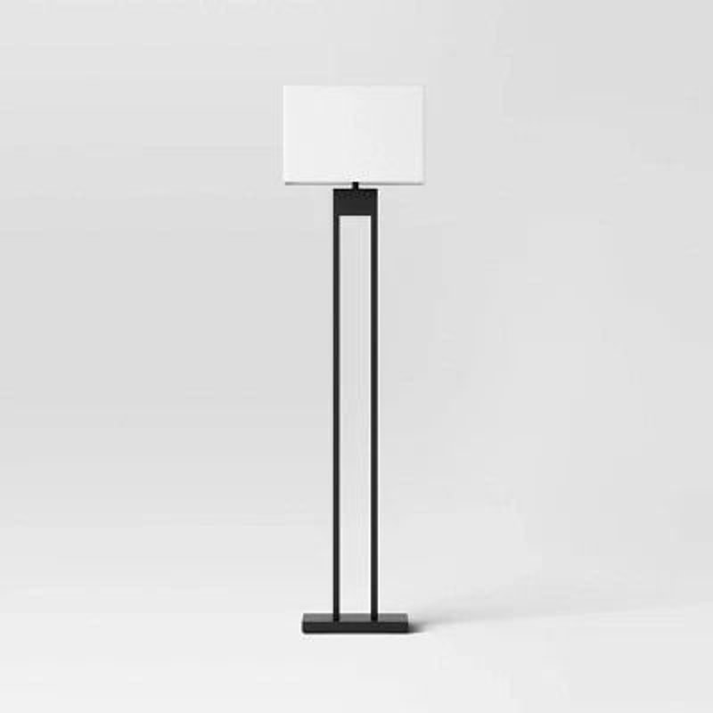 Weston Window Pane Floor Lamp Black Modern Standing Light Stylish Metal Construction Linen Shade Pe 1