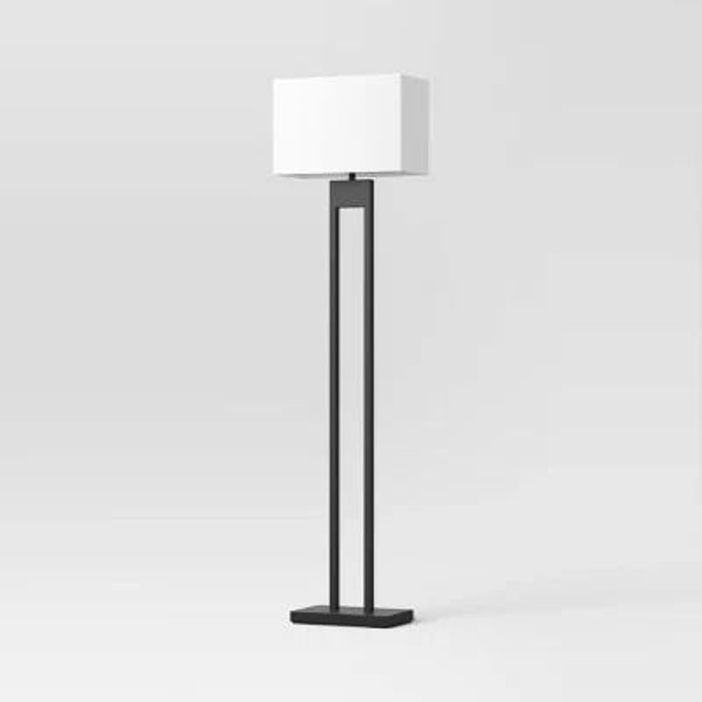 Weston Window Pane Floor Lamp Black Modern Standing Light Stylish Metal Construction Linen Shade Pe 3