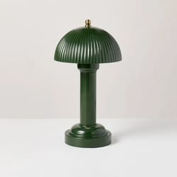 fluted metal rechargeable library table lamp, green, compact & touch-activated led light