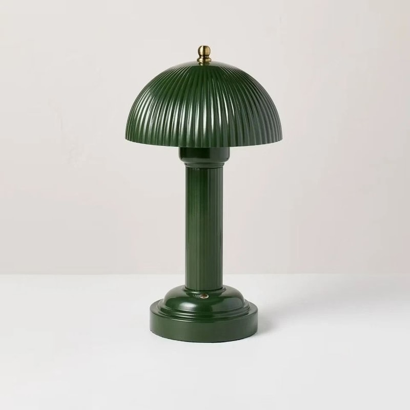 Fluted Metal Rechargeable Library Table Lamp Green Compact TouchActivated LED Light 0