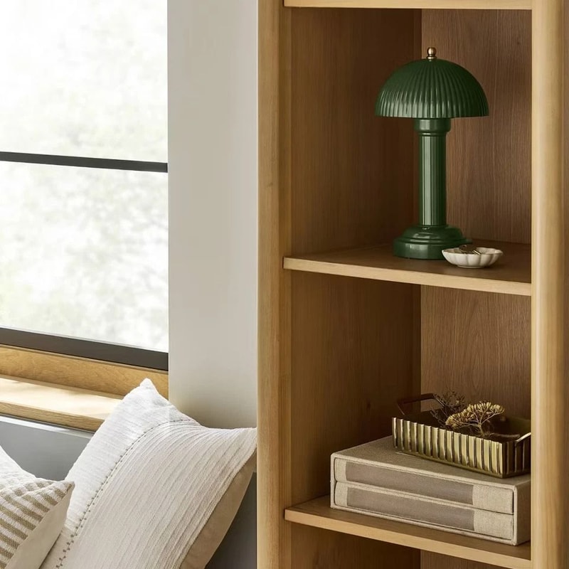 Fluted Metal Rechargeable Library Table Lamp Green Compact TouchActivated LED Light 1