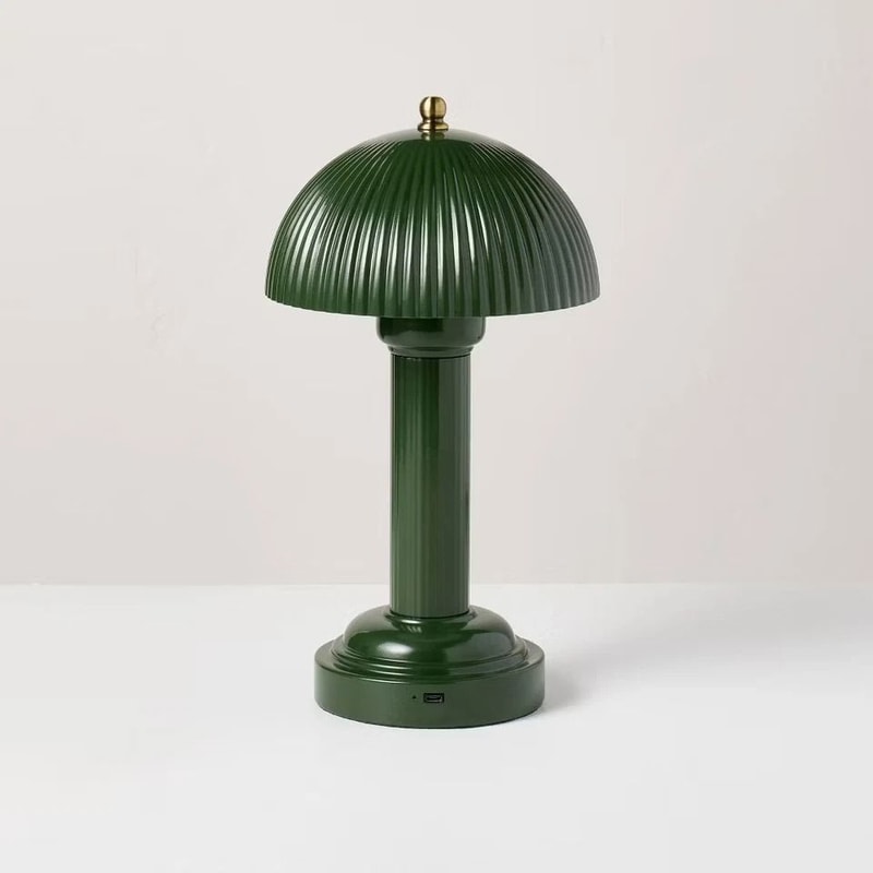 Fluted Metal Rechargeable Library Table Lamp Green Compact TouchActivated LED Light 2