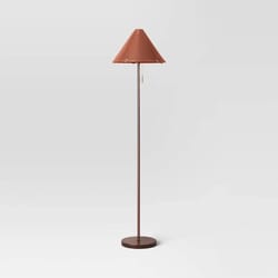 leather shade floor lamp in brown, elegant lighting solution, threshold floor lamp for living room and bedroom