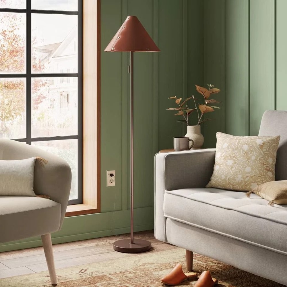 Leather Shade Floor Lamp In Brown Elegant Lighting Solution Threshold Floor Lamp For Living Room An 1