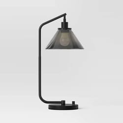 black smoked glass table lamp - threshold, stylish desk lamp with metal base, ideal for home or office lighting