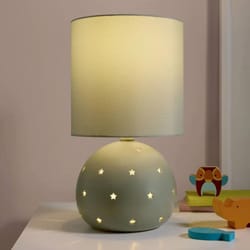 ceramic green table lamp, cloud island design, star cutouts, way adjustable light