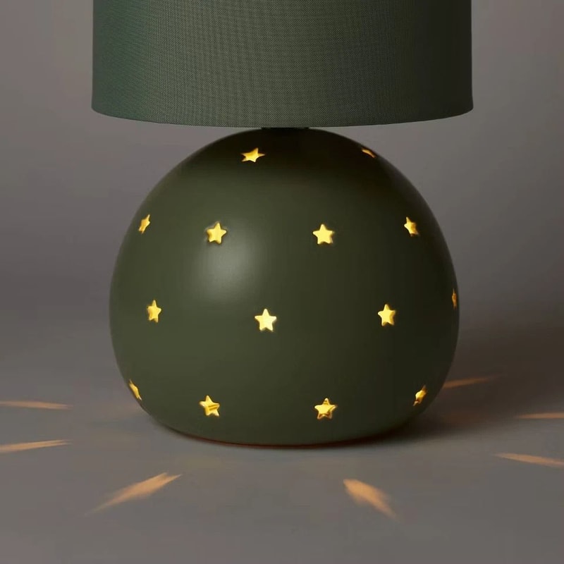 Ceramic Green Table Lamp Cloud Island Design Star Cutouts 3Way Adjustable Light 3