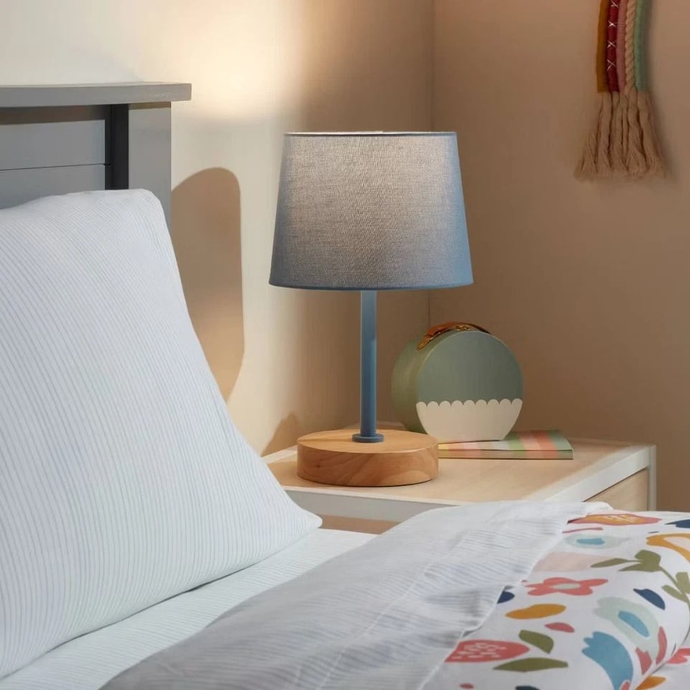 Pillowfort Kids Table Lamp Drum Shade Nightstand Light Wood And Metal Base 1