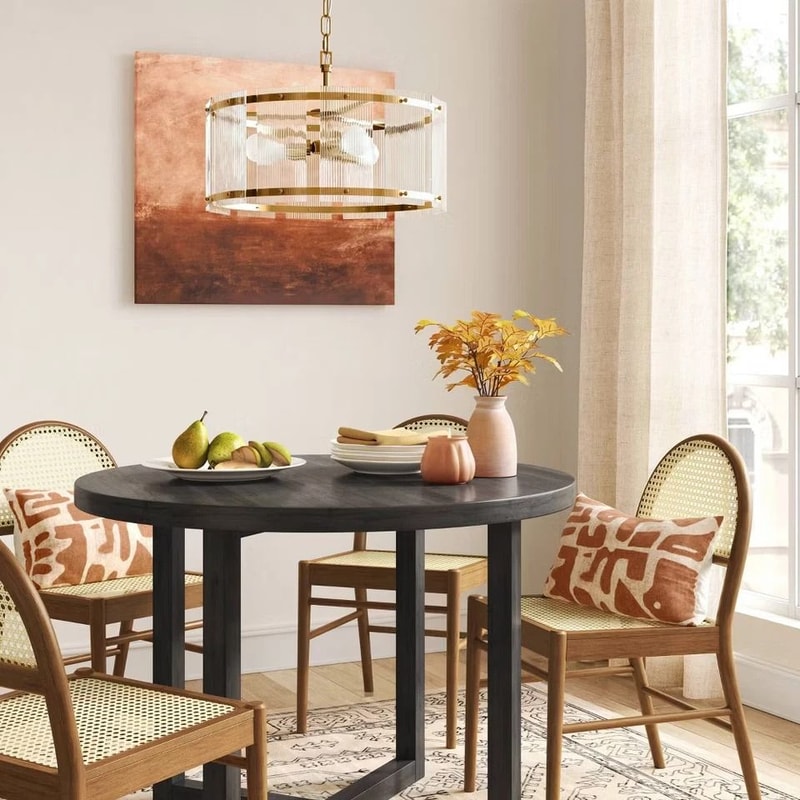 Glam Glass Ceiling Chandelier Brass Metal Body Stylish Glass Shade Adjustable Hanging Light Fixture 0