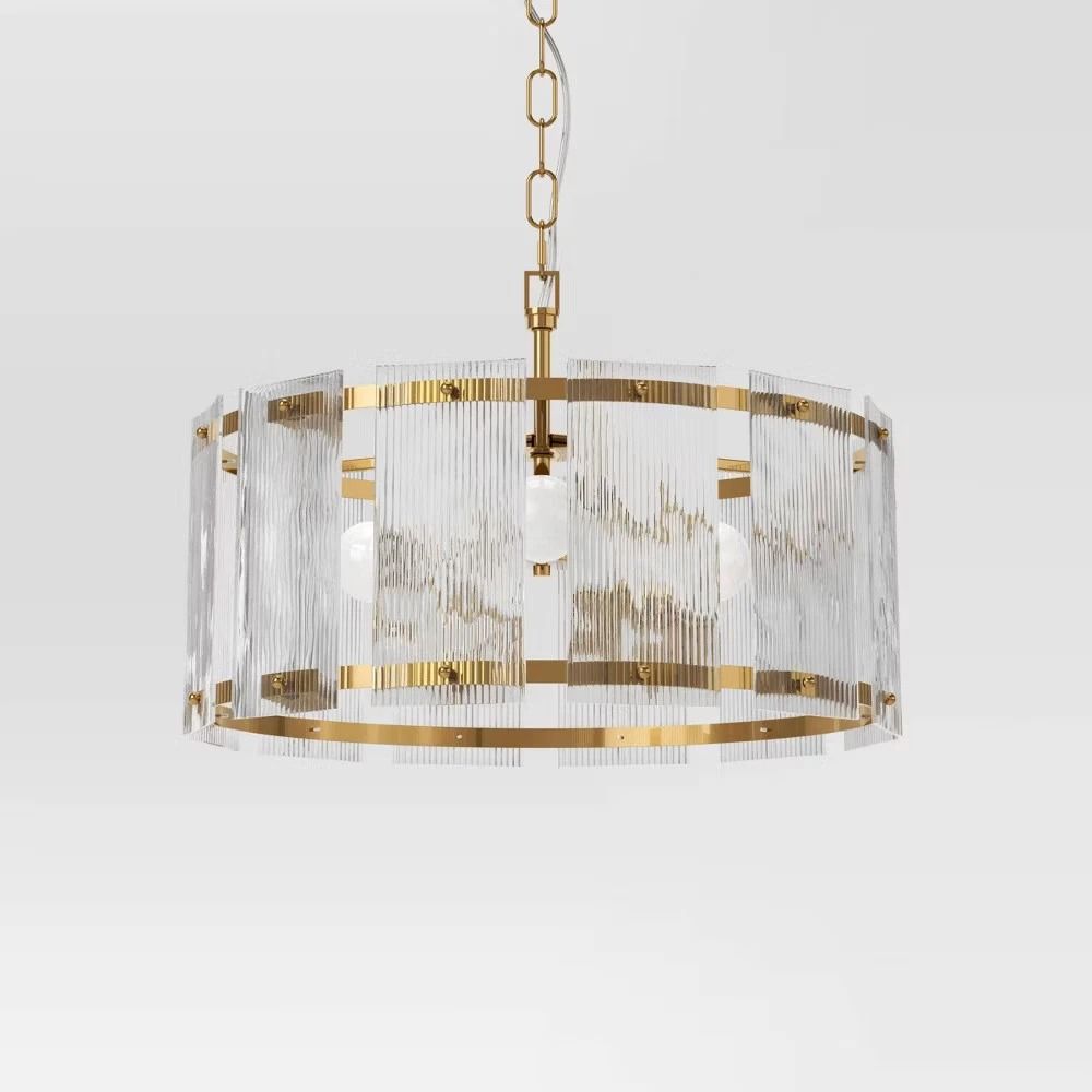 Glam Glass Ceiling Chandelier Brass Metal Body Stylish Glass Shade Adjustable Hanging Light Fixture 2