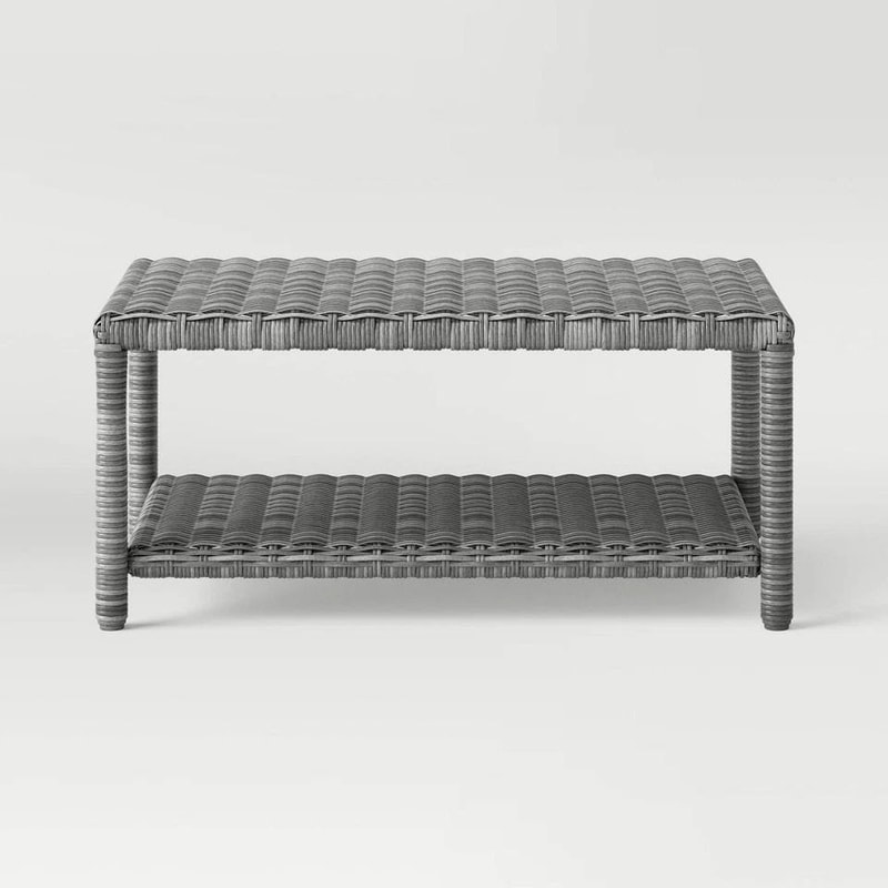 Monroe Wicker Patio Coffee Table AllWeather Design Bottom Shelf Gray Stylish And Functional Outdoo 0