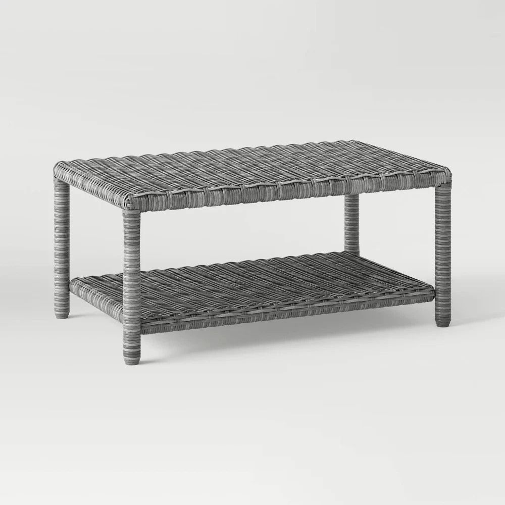 Monroe Wicker Patio Coffee Table AllWeather Design Bottom Shelf Gray Stylish And Functional Outdoo 4