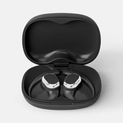 black open ear sport true wireless headphones, noise-canceling, water-resistant, built-in microphone for clear calls