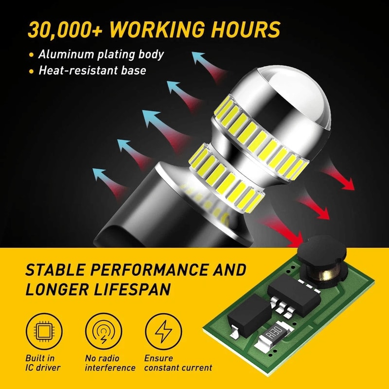 LED White Turn Signal Light Bulbs Back Up And Reverse Lights Waterproof High Power 6