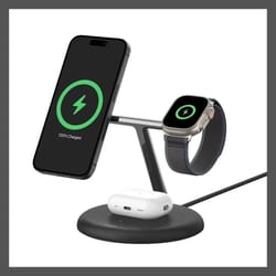 wireless charging stand for iphone, airpods & apple watch, fast charging, magnetic mount, black