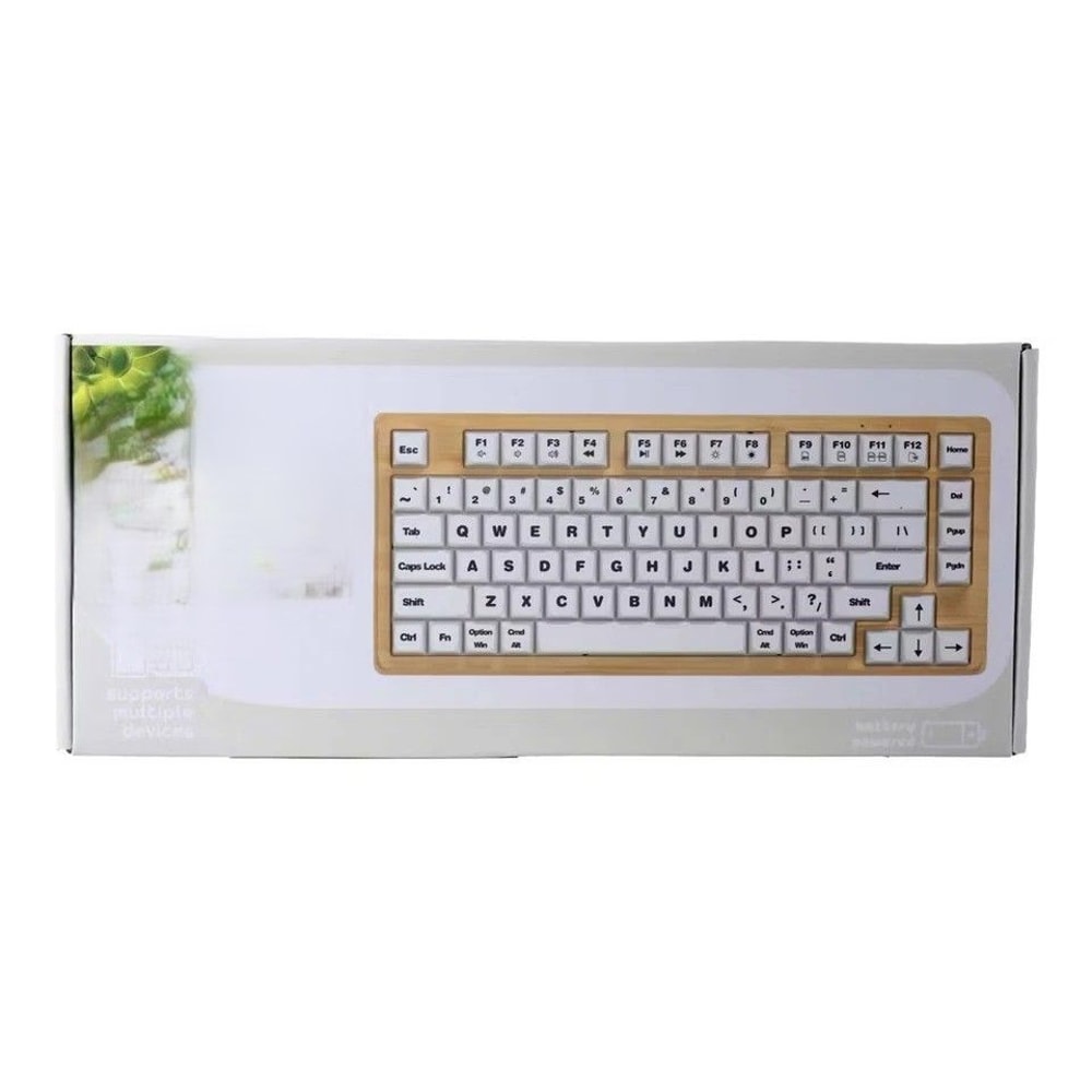 Wooden Wireless Keyboard Adjustable Typing Angle Battery Powered Compatible With Multiple Devices 2
