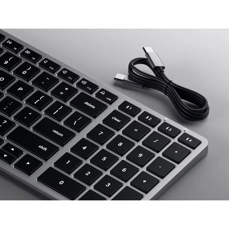 Slim Bluetooth Keyboard Backlit Space Gray Design MultiDevice Connectivity MacOS Optimized USBC Cha