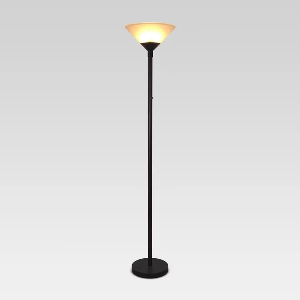 Stylish Torch Floor Lamp Slate Black Metal Design Dimmable Glass Cone Shade Rotary Switch For Bedro 0