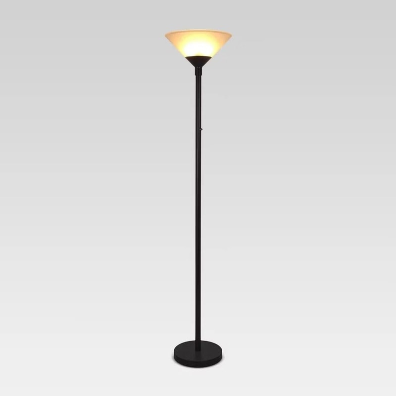 Stylish Torch Floor Lamp Slate Black Metal Design Dimmable Glass Cone Shade Rotary Switch For Bedro 0