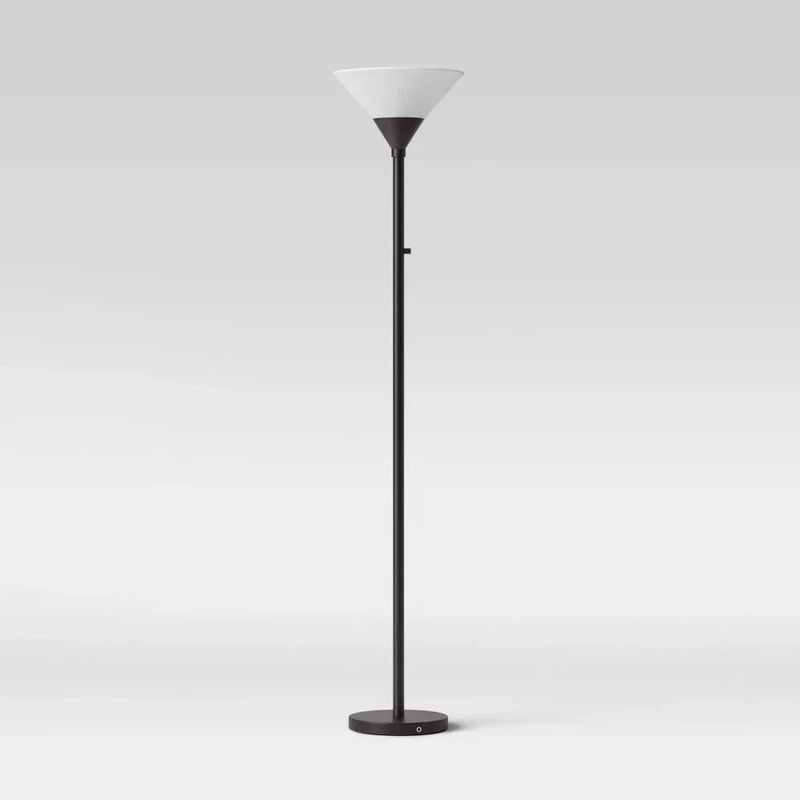 Stylish Torch Floor Lamp Slate Black Metal Design Dimmable Glass Cone Shade Rotary Switch For Bedro 4