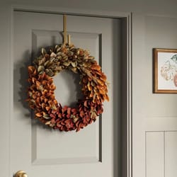 fall leaf preserved wreath, autumn home decor by threshold, circular shape, indoor use