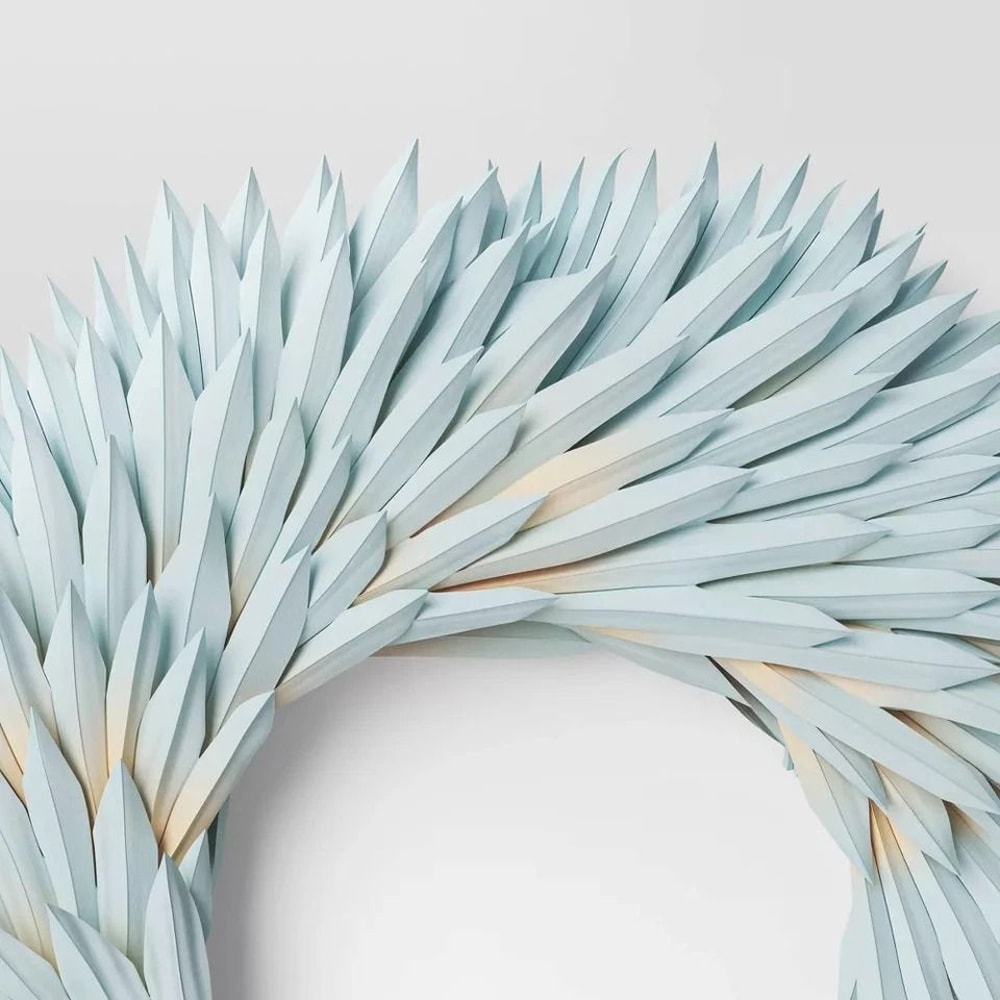 Aqua Preserved Palm Wreath 21in Round Indoor Wall Decor Dried Leaf Design By Threshold 1