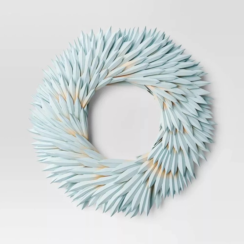 Aqua Preserved Palm Wreath 21in Round Indoor Wall Decor Dried Leaf Design By Threshold 2