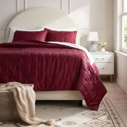 wine red full/queen comforter and sham set, satin lyocell, soft polyester fiber fill