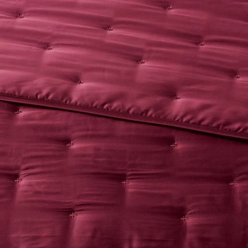 Wine Red FullQueen Comforter And Sham Set Satin Lyocell Soft Polyester Fiber Fill 1