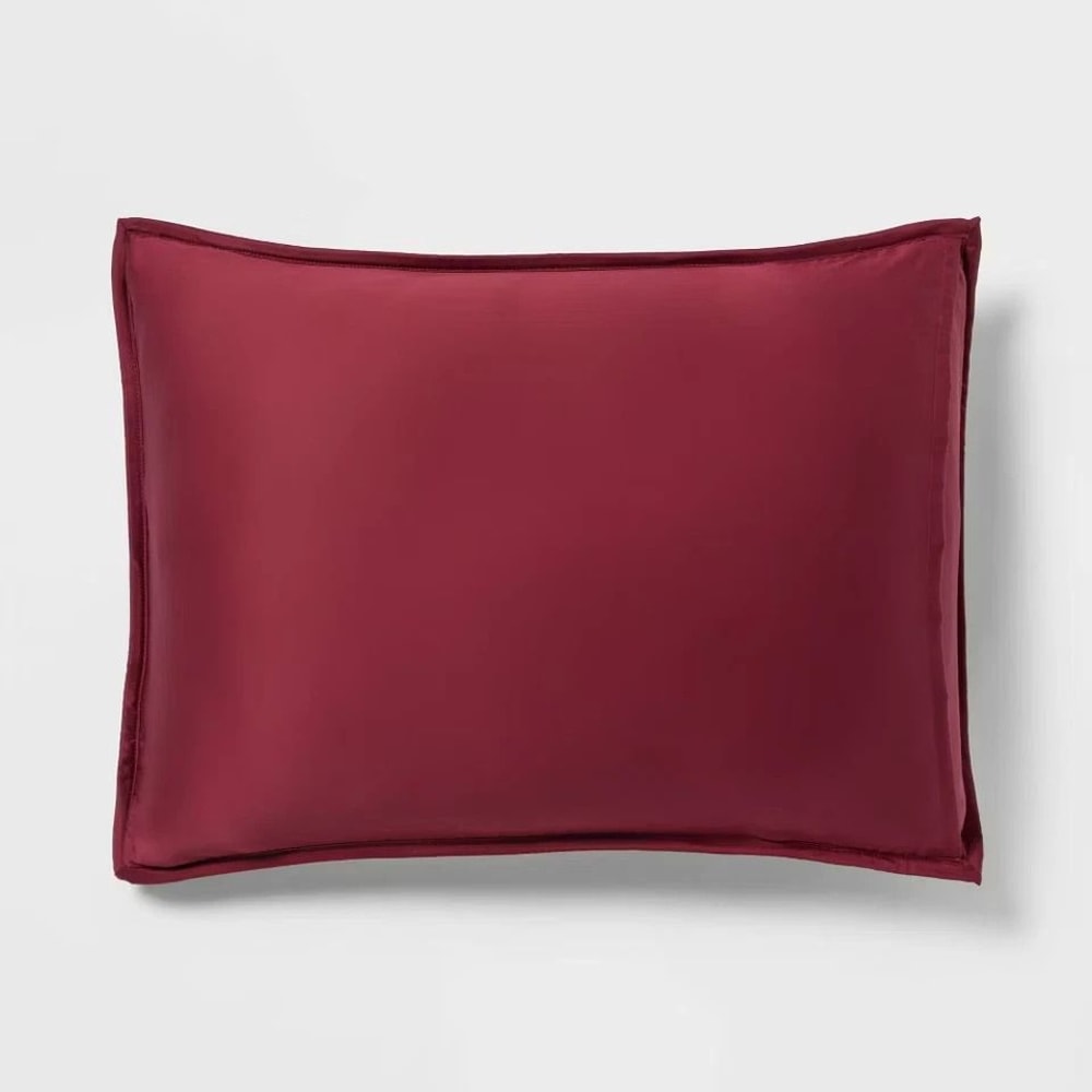 Wine Red FullQueen Comforter And Sham Set Satin Lyocell Soft Polyester Fiber Fill 3